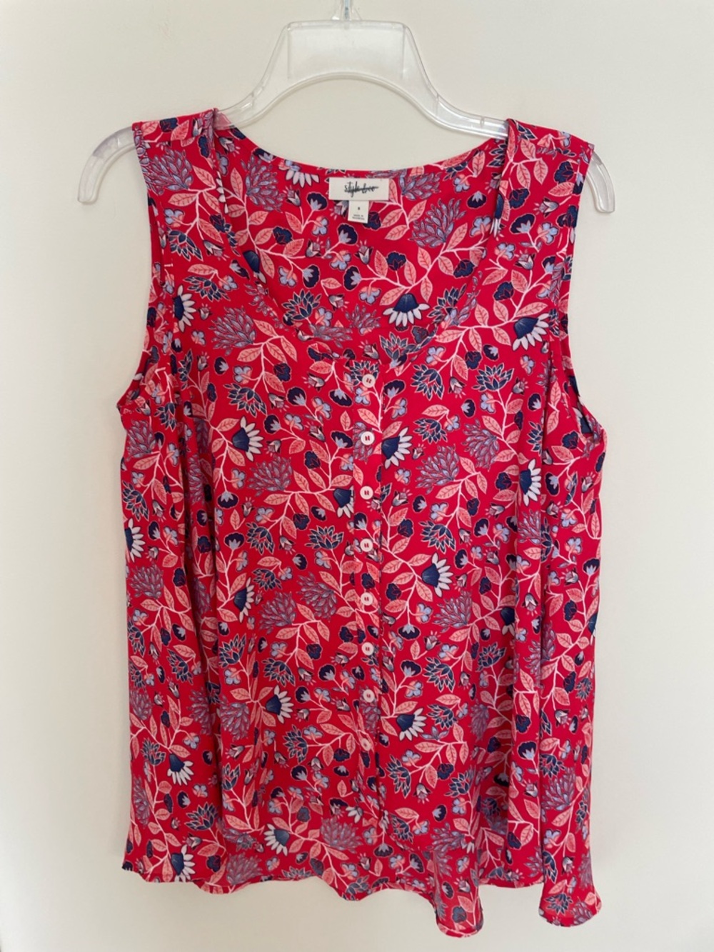 Style & Co. Red Floral Button-Front Sleeveless Camisole Blouse Women’s Size S